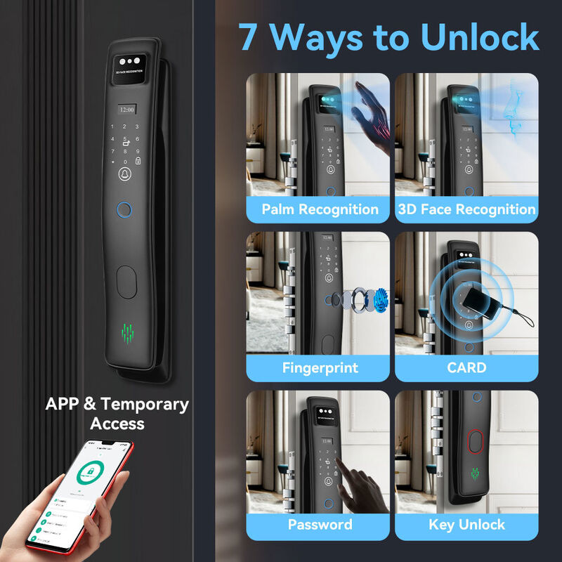 Automatic Fingerprint 3D Face Recognition Door Lock Palmprint LCD Display Tuya Active Video Calling WiFi Access Control Digital Door Lock