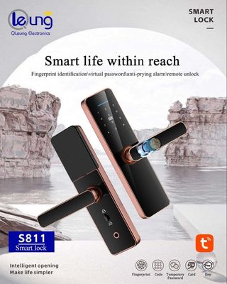 レッドブロンズ指紋 フロントドアロック アルミ合金 ツヤ Wifi スマートロック