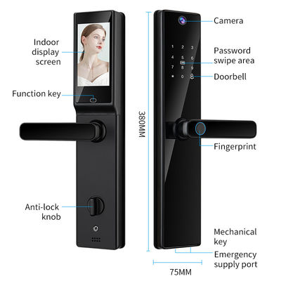 Qleung Tuya Wifi リモコン HDカメラ ビデオインターコン 指紋カードコードキー S819-2Max スマートホームドアロック